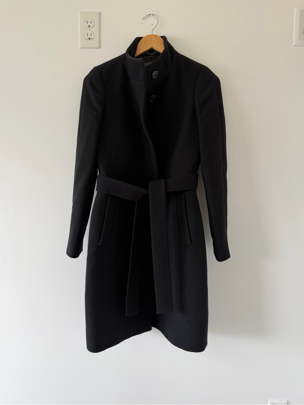 J. Crew Double Cloth Black Belted Wool-Blend Coat - Classic Women’s Outerwear